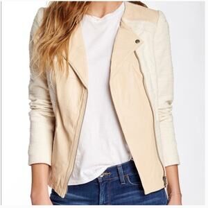 Lucky Brand Leather Moto
Jacket Noa Mixed Media Full Zip Cream Size S NWT